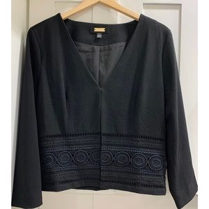 Greylin Eyelet Embroidered Blazer, L, Black